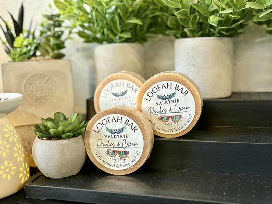 Peaches & Cream Loofah Cleansing Bar Valkyrie Natural Skin Care Self Care Beauty St. Catharines Canada