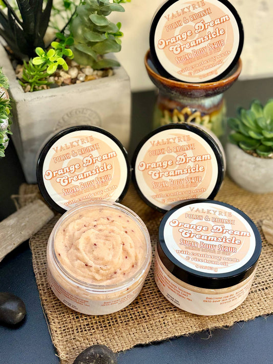 Orange Dream Creamsicle Sugar Body Scrub Valkyrie Global Skin Care Self Care Beauty St. Catharines Ontario Canada