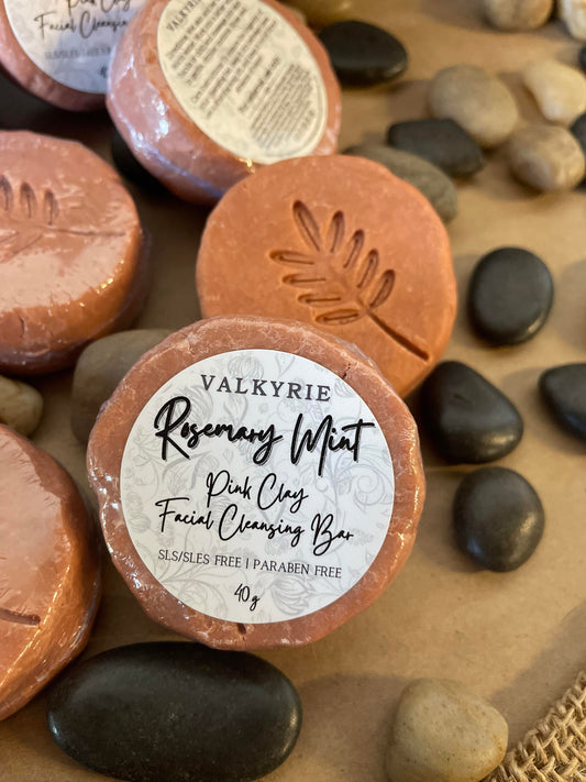 Rosemary Mint Pink Clay Facial Cleansing Bar Valkyrie Global Skin Care Self Care Beauty St. Catharines Ontario Canada