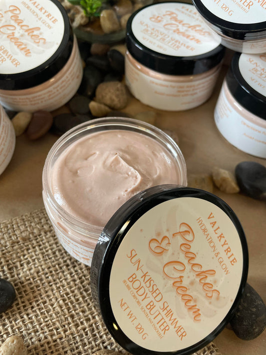 Peaches & Cream - Sun-kissed Shimmer Body Butter Valkyrie Global Skin Care Self Care Beauty St. Catharines Ontario Canada
