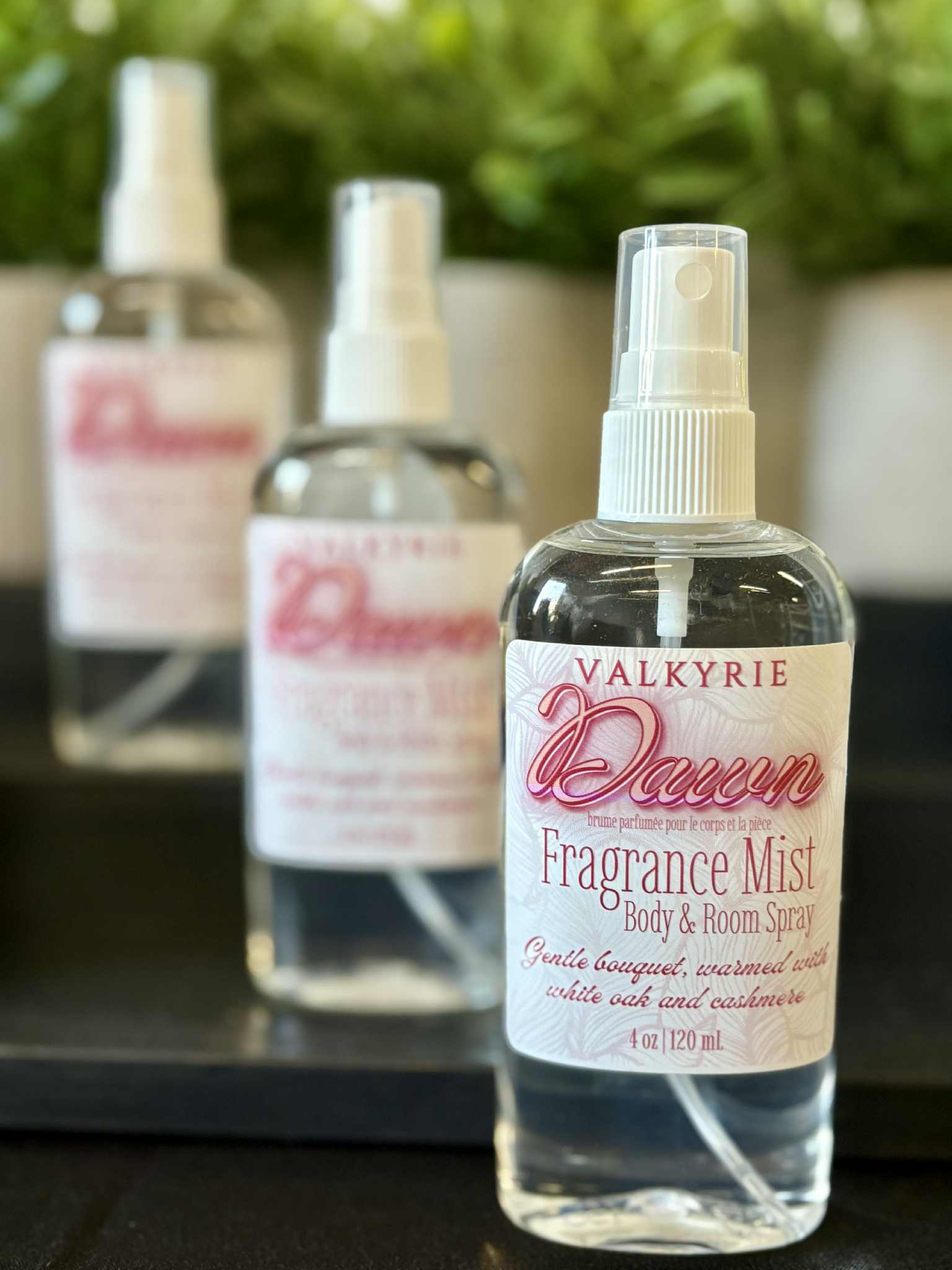 Fragrance Mist Body & Room Spray Dawn Valkyrie Skin Care Beauty St. Catharines Ontario Canada Floral bouquet • White oak • Soft cashmere