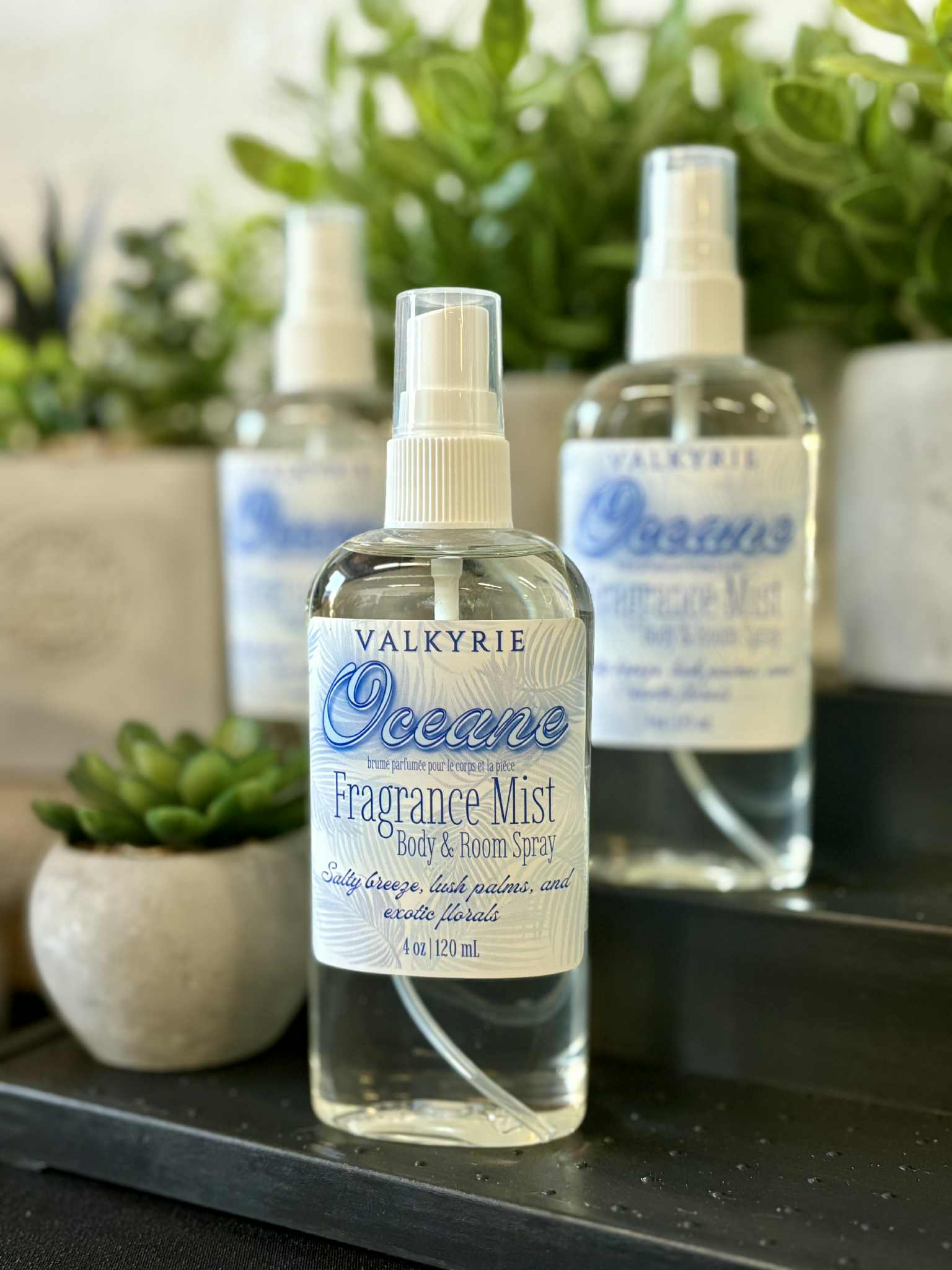 Fragrance Mist Body & Room Spray Oceane Valkyrie Skin Care Beauty St. Catharines Ontario Canada Salty breeze • Lush palms • Exotic florals
