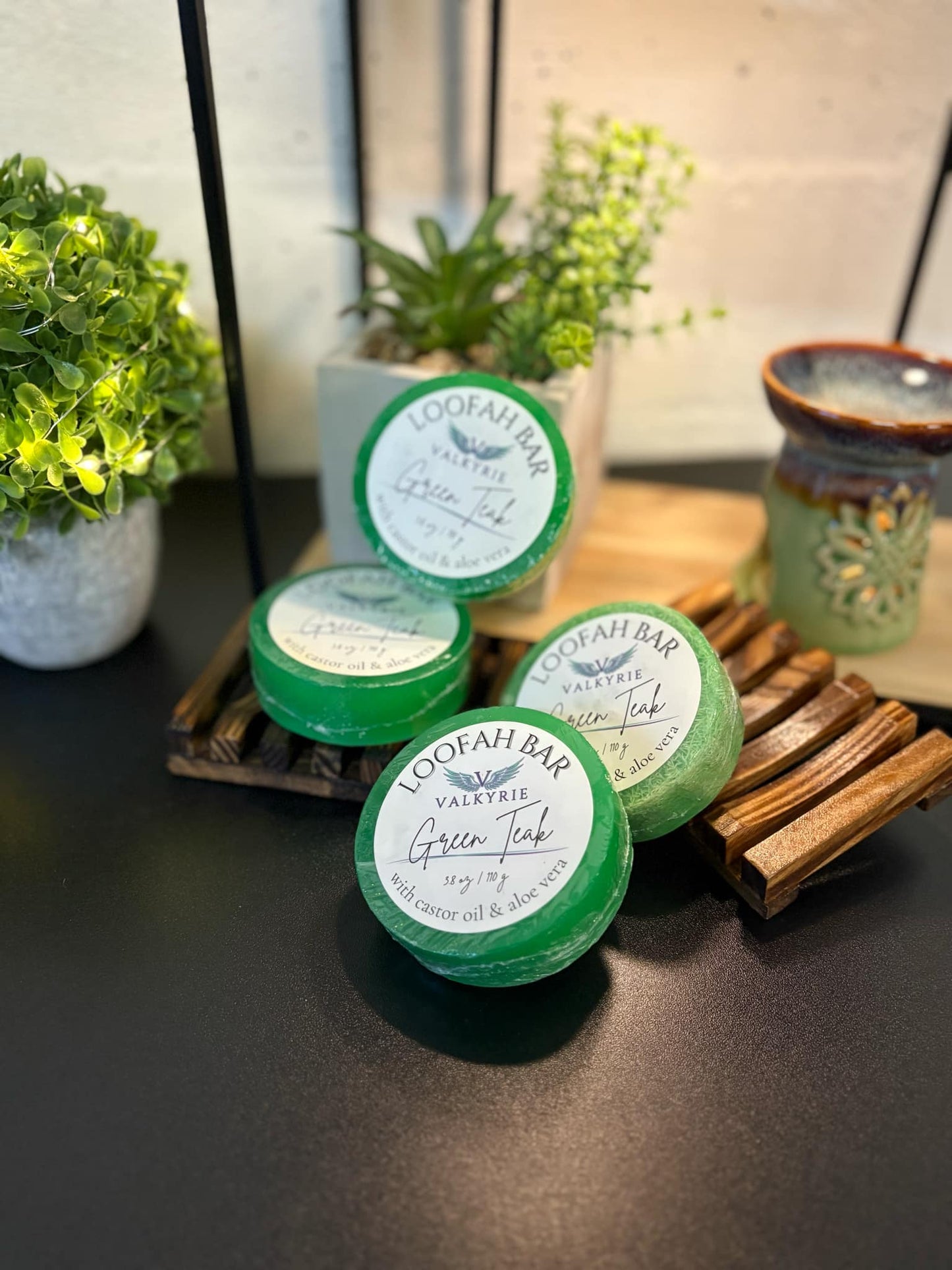 Green Teak Aloe Loofah Cleansing Bar Valkyrie Global Natural Skin Care Self Care Beauty St. Catharines Ontario Canada