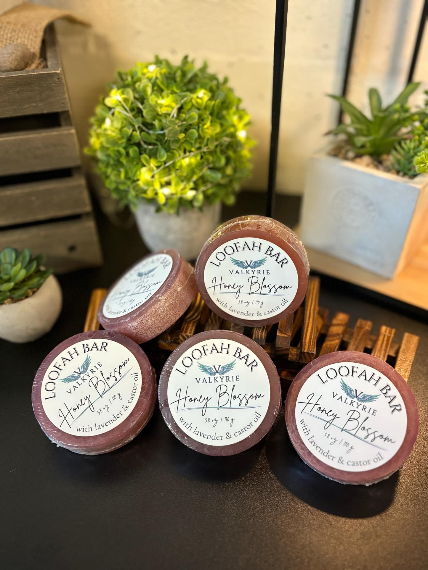 Honey Blossom Lavender Loofah Cleansing Bar Valkyrie Global Natural Skin Care Self Care Beauty St. Catharines Ontario Canada