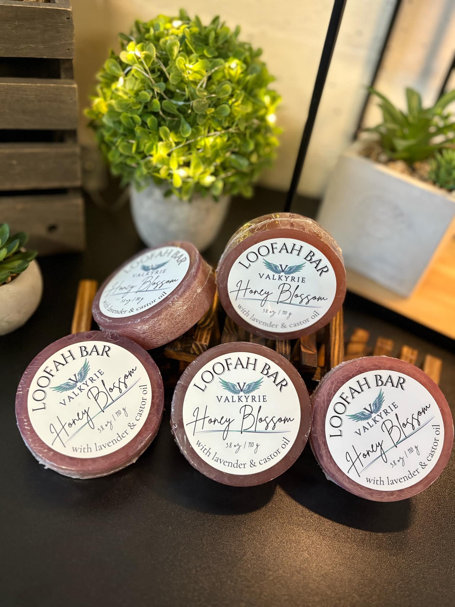 Honey Blossom Lavender Loofah Cleansing Bar Valkyrie Global Natural Skin Care Self Care Beauty St. Catharines Ontario Canada