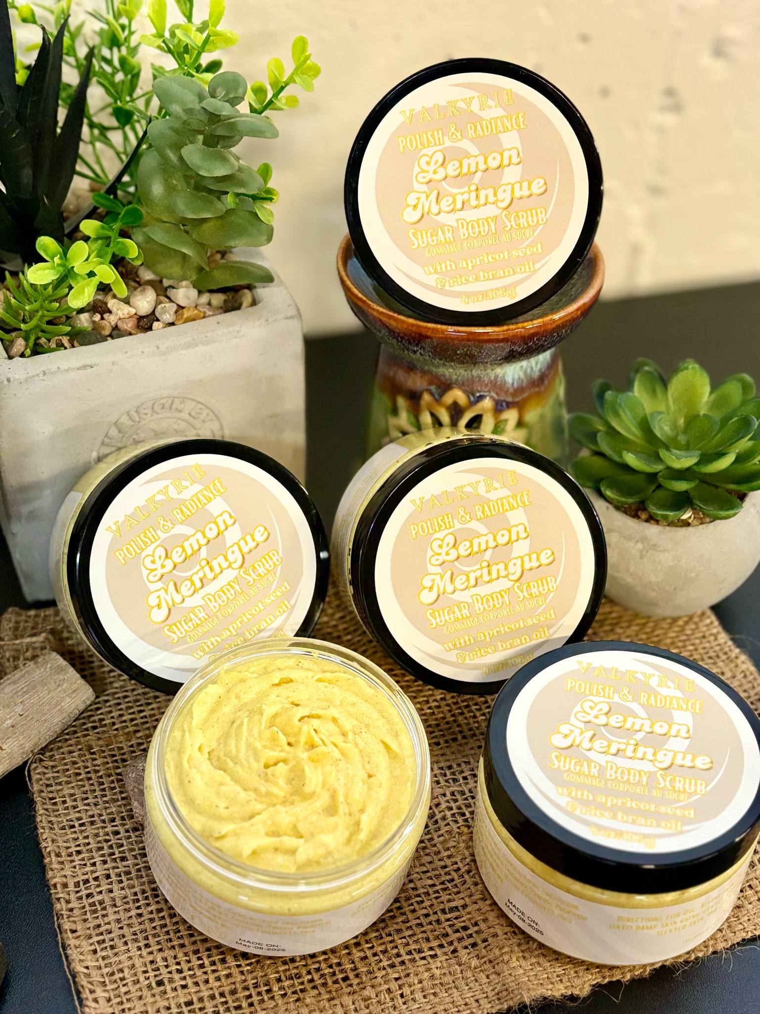 Lemon Meringue Sugar Body Scrub Valkyrie Global Skin Care Self Care Beauty St. Catharines Ontario Canada
