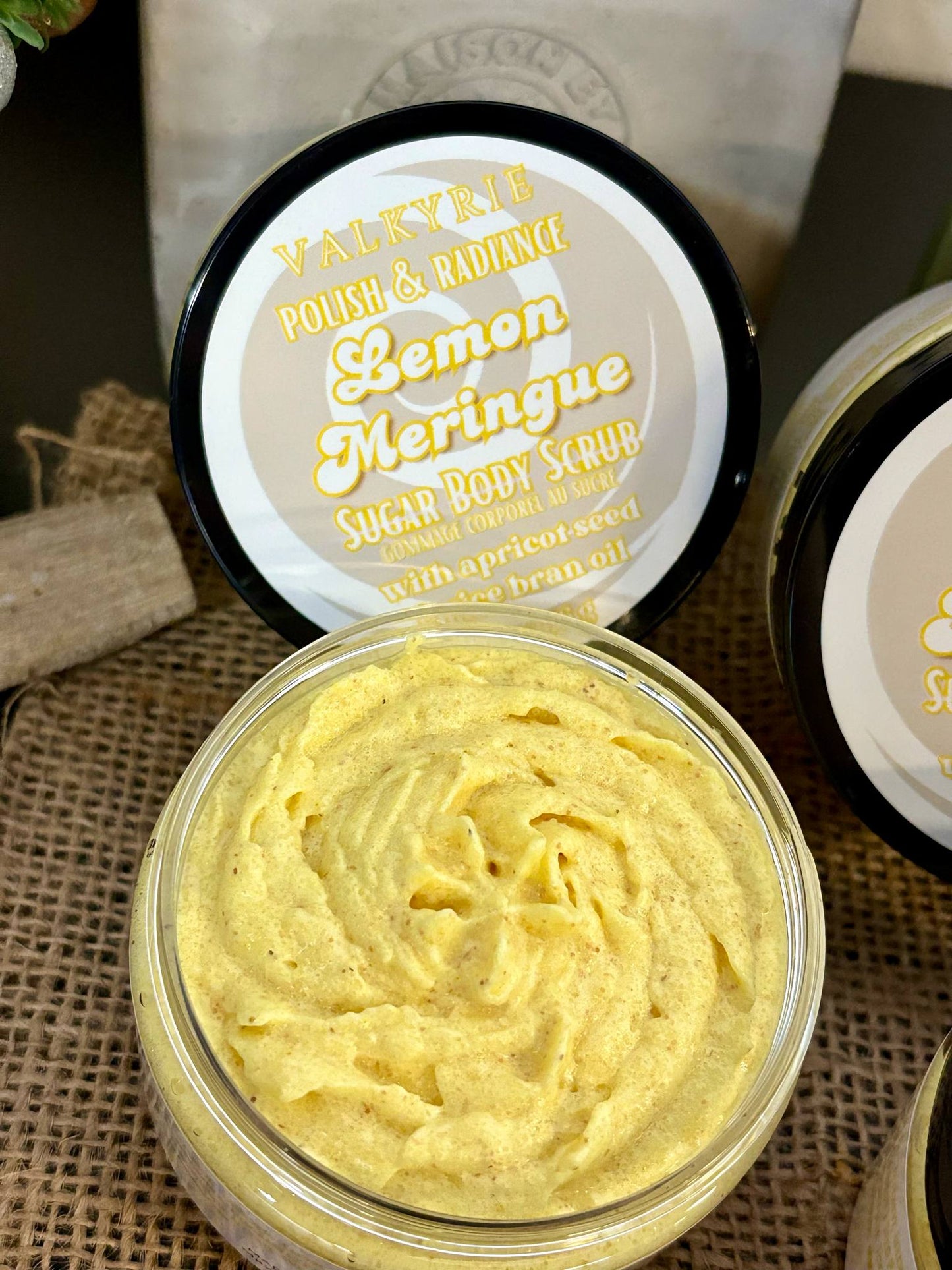Lemon Meringue Sugar Body Scrub Valkyrie Global Skin Care Self Care Beauty St. Catharines Ontario Canada