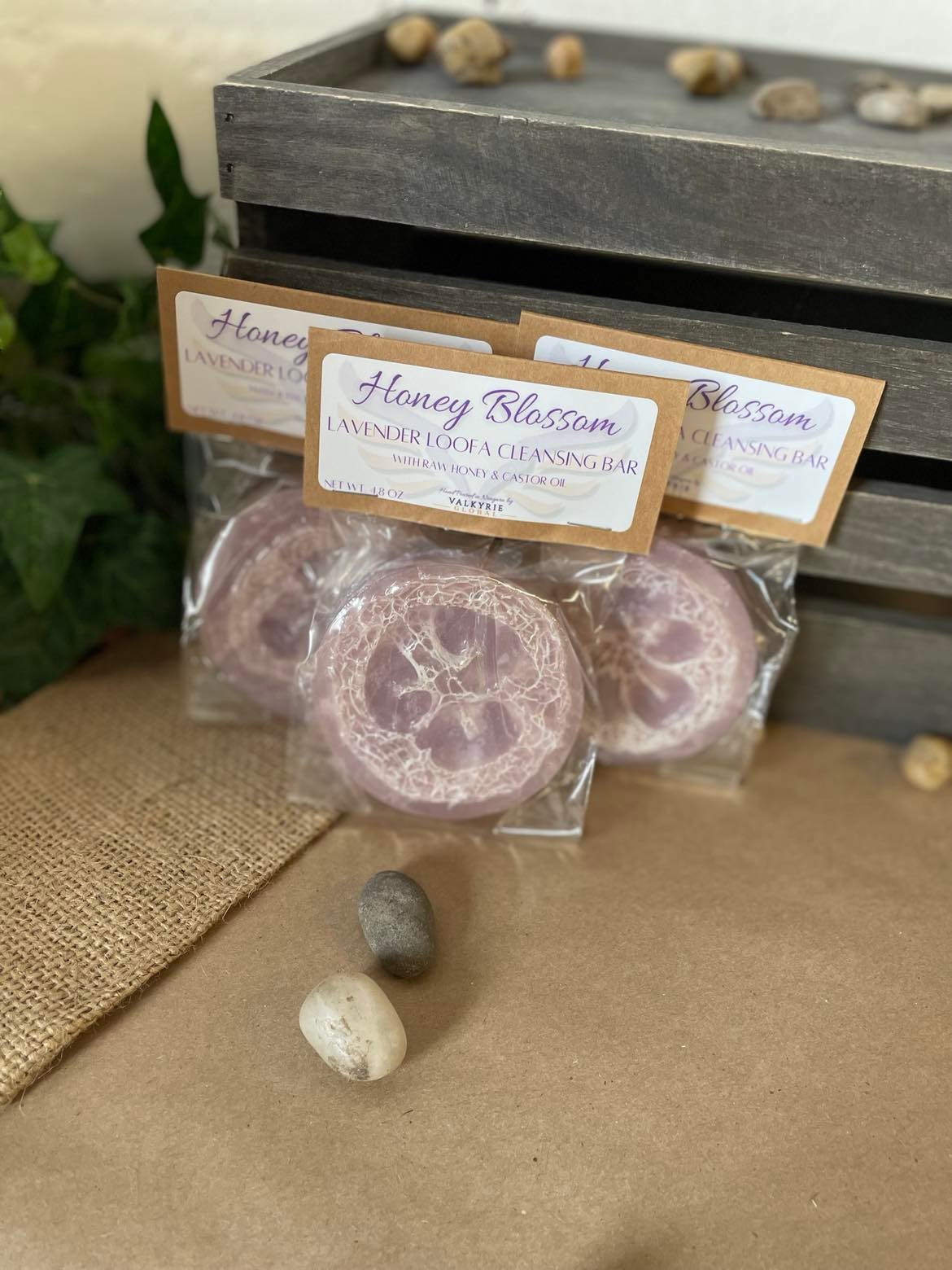 Honey Blossom Lavender Loofah Cleansing Bar Valkyrie Global Natural Skin Care Self Care Beauty St. Catharines Ontario Canada