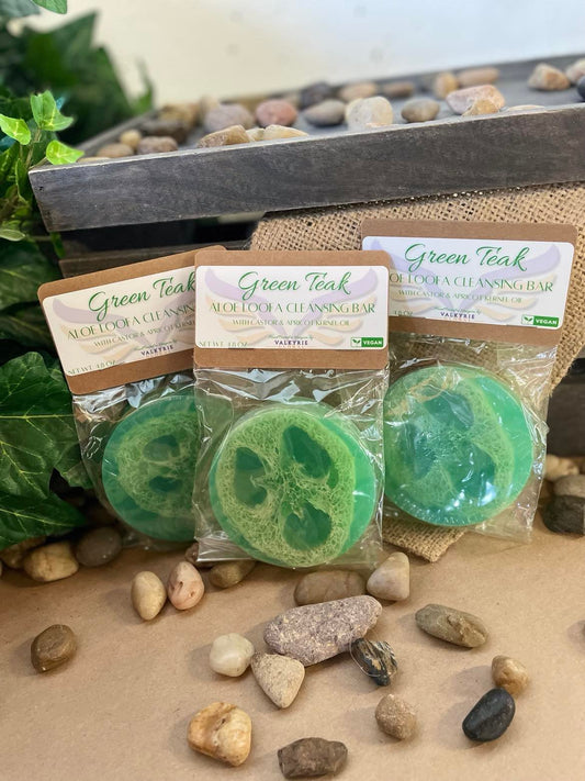 Green Teak Aloe Loofah Cleansing Bar Valkyrie Global Natural Skin Care Self Care Beauty St. Catharines Ontario Canada